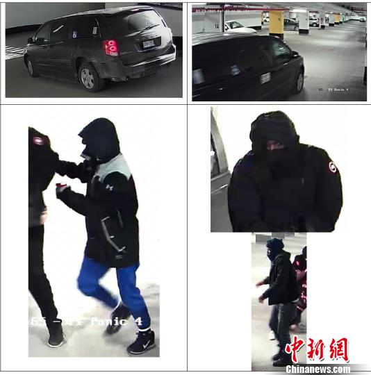 警方公布的現(xiàn)場監(jiān)控視頻顯示的嫌犯及作案所用車輛畫面。 余瑞冬 攝