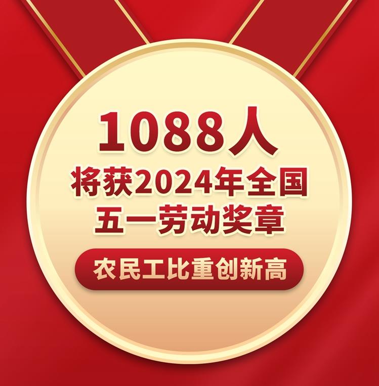 1088人將獲2024年全國五一勞動(dòng)獎(jiǎng)?wù)?農(nóng)民工比重創(chuàng)新高